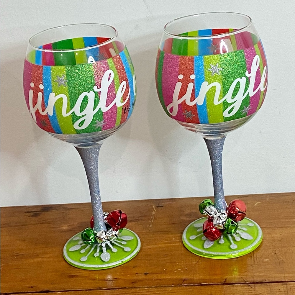 BOGO - HAND PAINTED WINE GLASS "JINGLE ON TIS SEASON" by MUD PIE